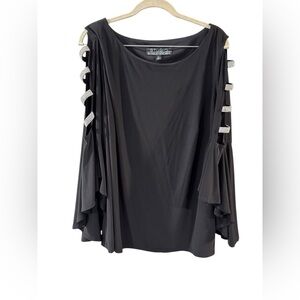 Badgley Mischka Studio Black Top With Rhinestone Bands Down Sleeves